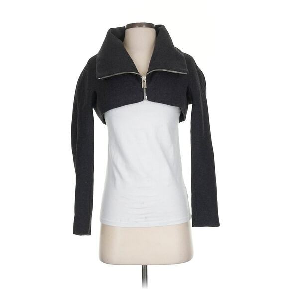 Shipley Halmos Cropped Dark Charcoal Grey Wool Bolero Jacket Shrug XS Collar - Picture 2 of 16